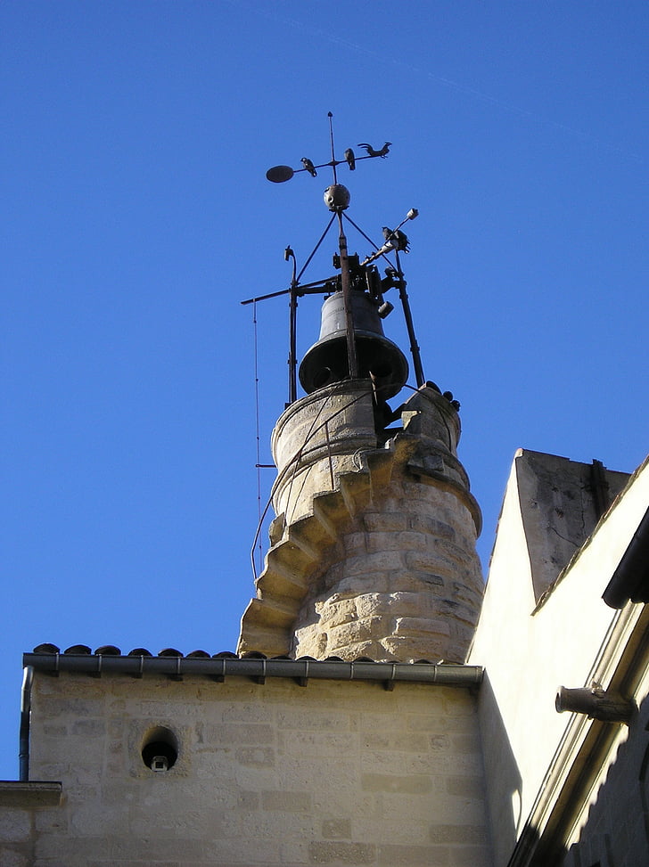 camargue, sommières, bell tower, blue sky