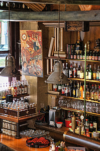 Bistro, Bar, alkol, sayaç, içki, Dekorasyon, şişe