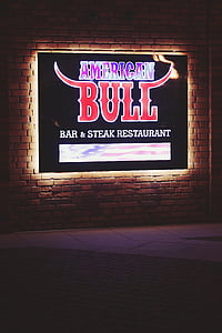 américain, Bull, bar, restaurant, lumières, Citylight, annonce