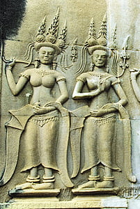 Камбоджа, Ангкор, Храм, Байона, скульптура, танцоры, Руина