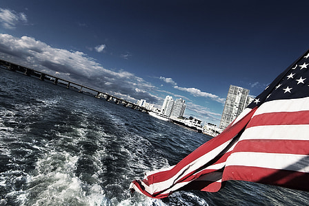 mar, Estados Unidos, Miami, Bandera, junto al mar