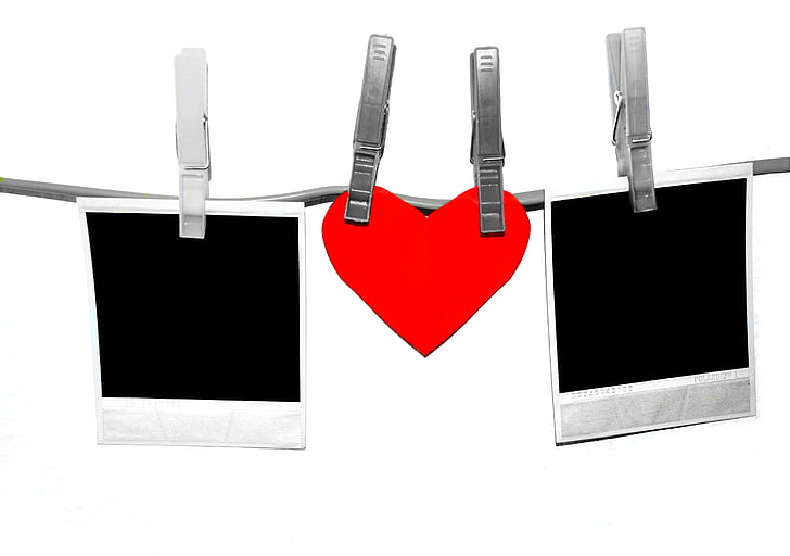 polaroid, clothespins, heart