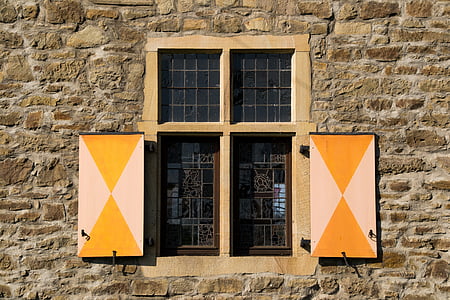 fenêtre de, Château, vieux, mur, Pierre, bâtiment, maçonnerie
