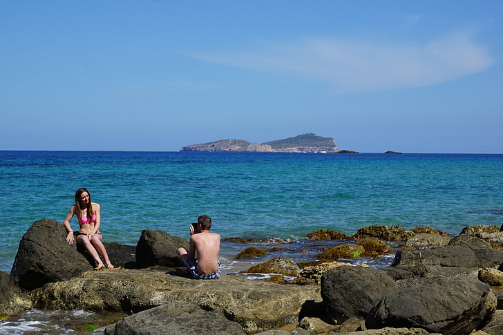 Ibiza, sziget, tenger, kövek, rock, víz, Spanyolország