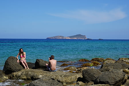 ibiza, island, sea, stones, rock, water, spain