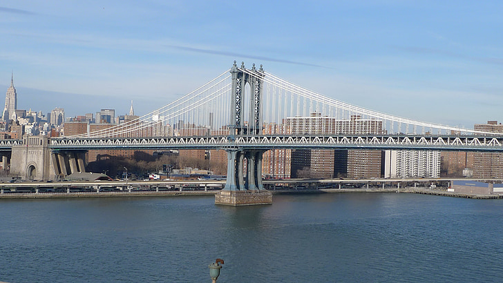 САЩ, мост, Ню Йорк, река, град, пейзаж, Skyline