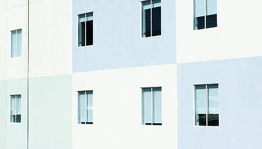 trắng, màu xanh, bê tông, bức tường, rõ ràng, thủy tinh, cửa sổ