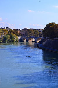 rome, tiber, bridge, river, summer, day, greens