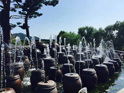 Korėja, pusiau apskritimo, fontanas, stiklainis, vasaros, vandens, lotoso