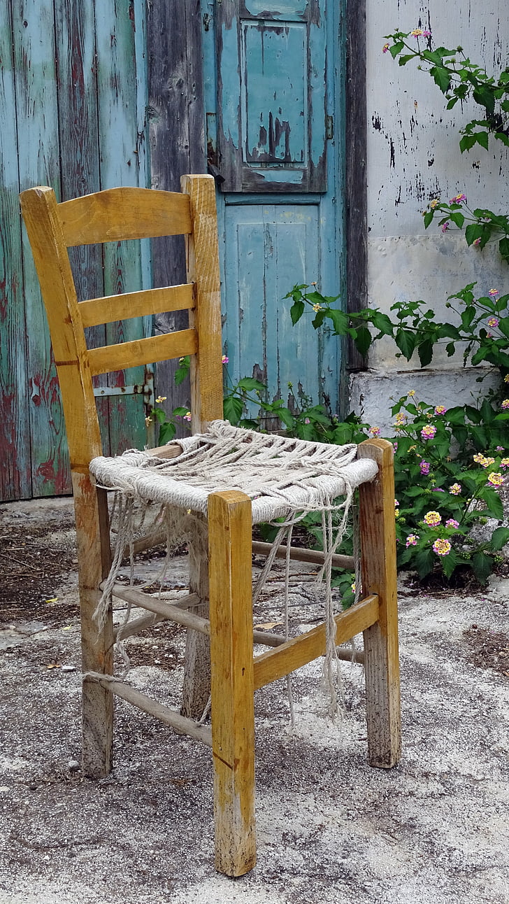 sedia, vecchio, all'aperto, sedile, in legno