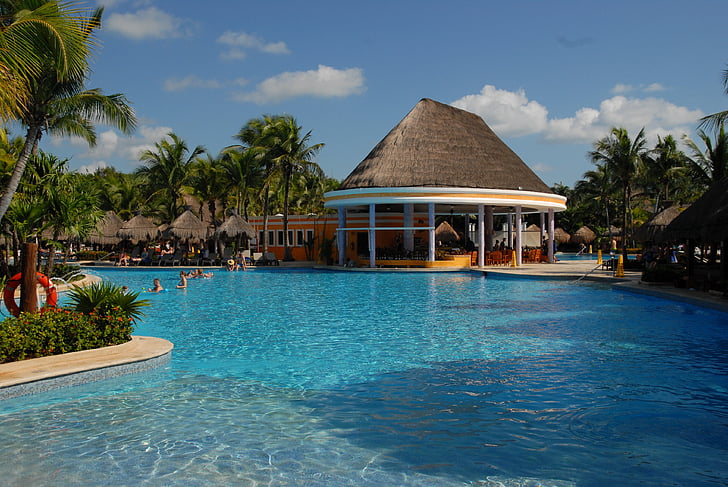 Cancun, pool, poolbaren, poolområdet, vatten, poolen, lyx