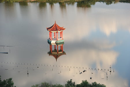 inner mongolia, gazebo, the water, cloud, natural, the scenery, ethereal