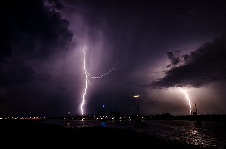 lightning, lightning bolt, night, storm, nature, weather, thunder