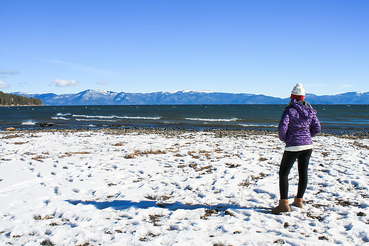 Lago Tahoe, invierno, chica, deporte, saludable, estilo de vida, recreación