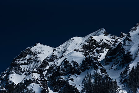mountain, nature, night, sky, snow, snow capped, snowy peak