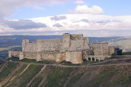Krak chevaliers, Crusader, Syyria, Antiikin kaupungit, Fort, arkkitehtuuri, historia