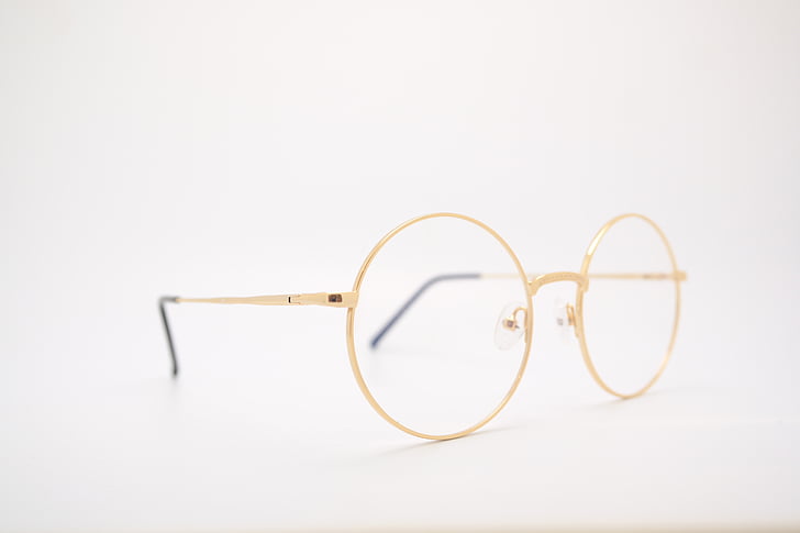 gold, colored, metal, frame, clear, lens, round