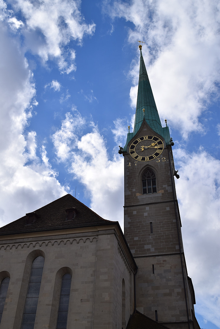 Swiss, Katedrála, obloha, Curych