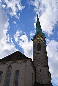 швейцарски, катедрала, небе, Цюрих