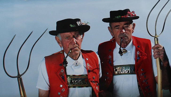 mehed, Appenzelli, tolli, kostüümid, tubakapiibud, vana, põllumajandustootjate