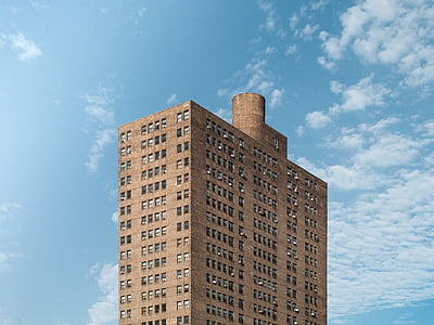 brown, high, rise, building, blue, sky, daytime