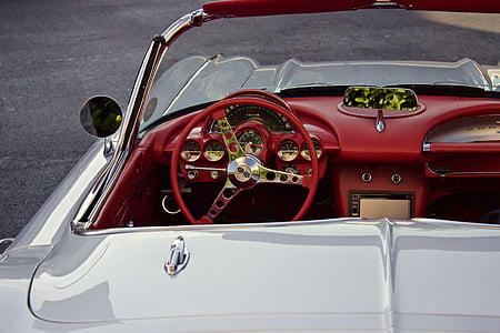 car, vehicle, transportation, old, vintage, steering wheel, luxury
