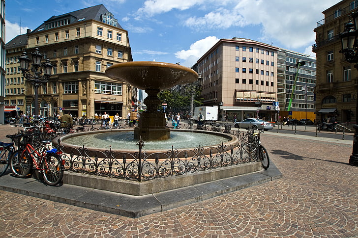 Frankfurt, sentrum, Frankfurt am main Tyskland, fontene, bygningen utvendig, arkitektur, utendørs