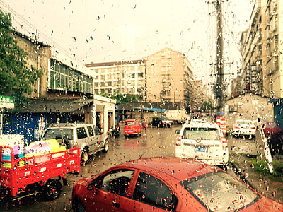 Yiyang, vinduet, regn, veien, Street, bil, opptatt