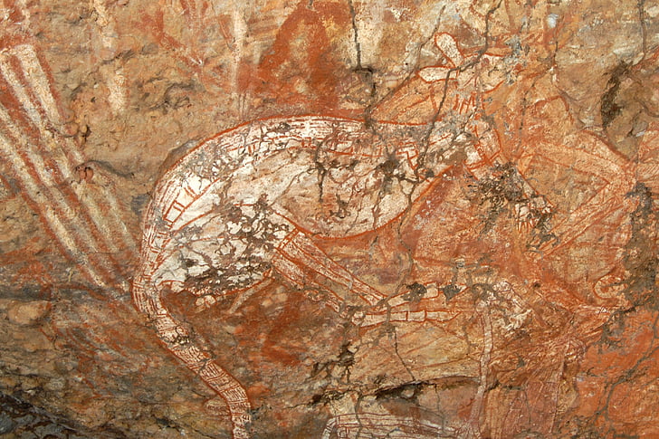 Parque Nacional de Kakadu, Austrália, pintura de pedra, animal, canguru