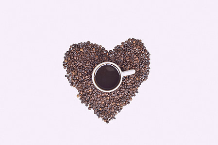 szív, kávé, kupa, bab, szerelem, bögre, szimbólum