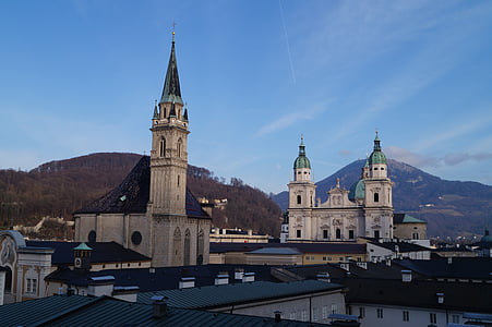 Salzburg, grad, Stari grad, pogled na grad, Austrija, Crkva, Prikaz