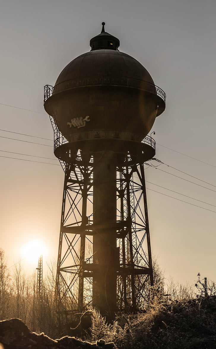 tower, water tower, memory, back light, architecture, supply, elevated tank