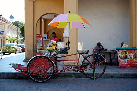 penang, trishaw, asia, color, tourism