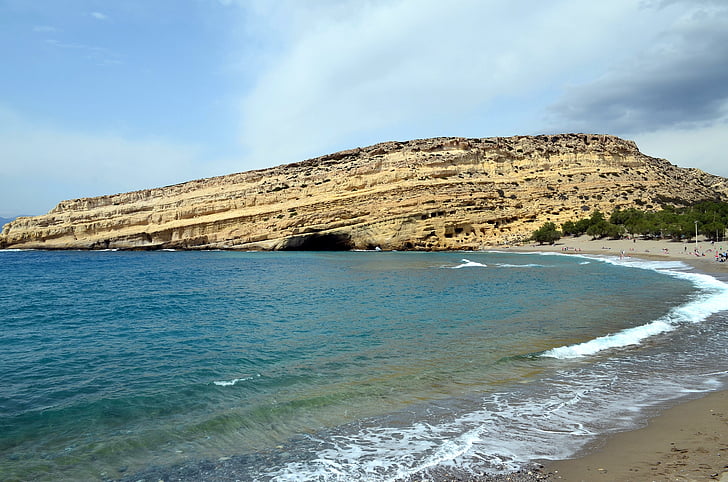 Girit, Matala, Yunan Adası, mağaralar, kaya, Deniz, tatil