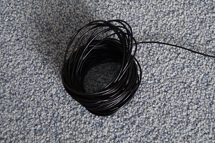 lederband, cord, band, black, rolled up, coiled, string of beads