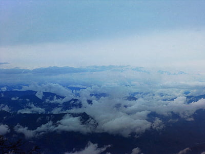 atas, pemandangan, putih, awan, pegunungan, puncak, di atas awan