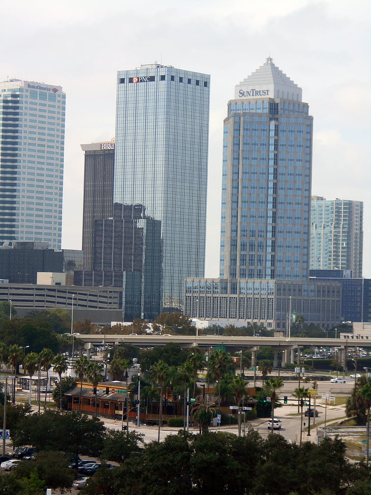 Tampa, Florida, siluets, centrs, brīvdienas, tūrisms, debesskrāpju