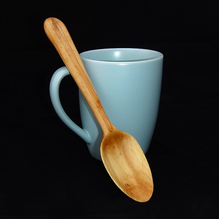 mug, spoon, carved spoon, wooden spoon, handmade, breakfast, kitchen
