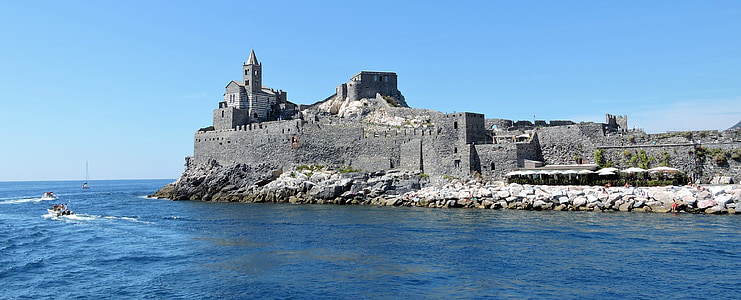 Castillo, acantilado, mar, Iglesia, Costa, roca, Porto venere
