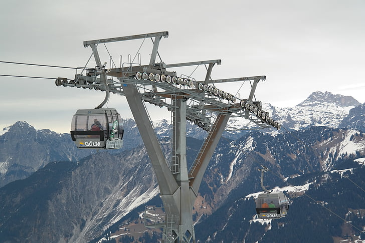 gondola, mobil kabel, Ski area, Ski, Montafon, Golm, tiang-tiang