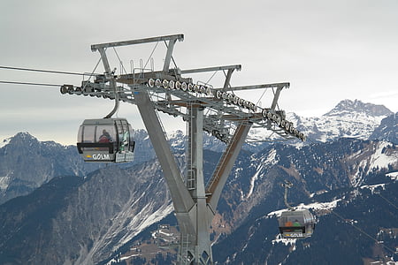 Gondola, Lanovka, lyžiarsky areál, Lyžovanie, Montafon, pamiatky Golm, stožiare