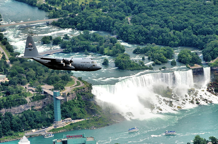 Niagara falls, Nowy Jork, Stany Zjednoczone Ameryki, Kanada, samolot, wojskowe, krajobraz