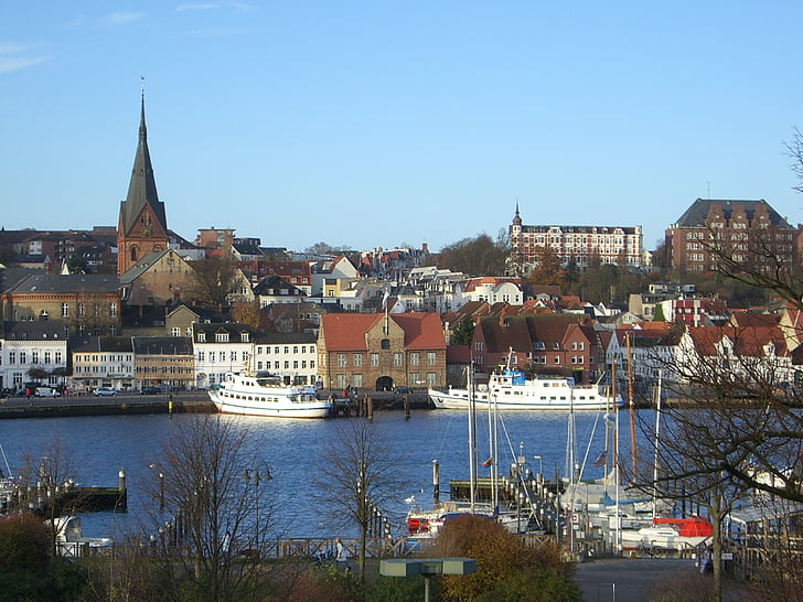 Flensburg, Porto, lado oeste, cidade velha, duburg, duborg, arquitetura