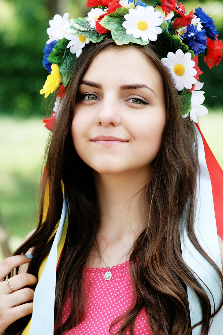 ukrainka, 소녀, 화 환, 꽃