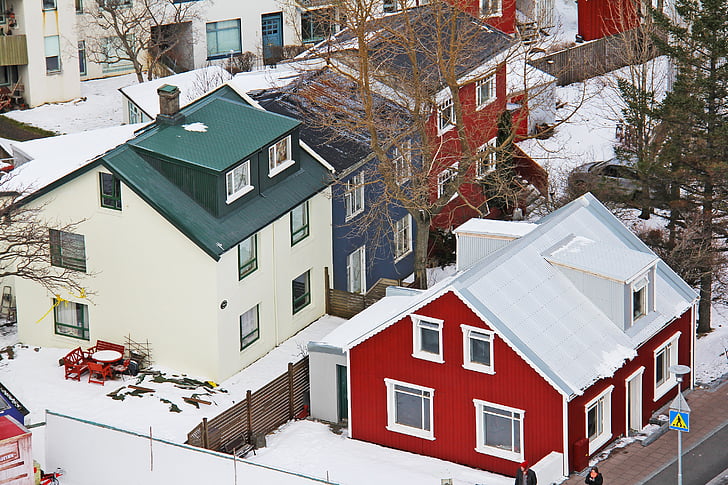 top view, icelandic houses, from the top, famous, church, art, unusual