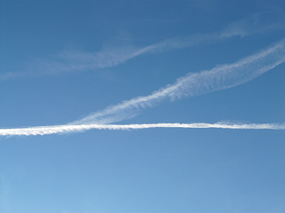 Estela de vapor, cielo, nubes, azul, avión, volar, aire