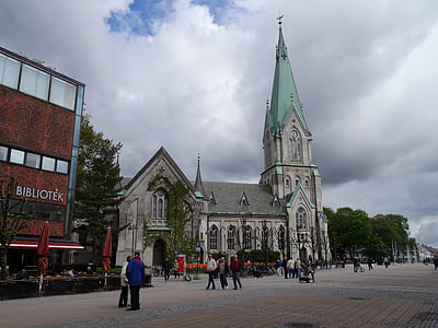 church, clouds, building, cross, cathedral, norway