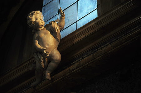 amor, church, cupid, marble, old, statue, architecture