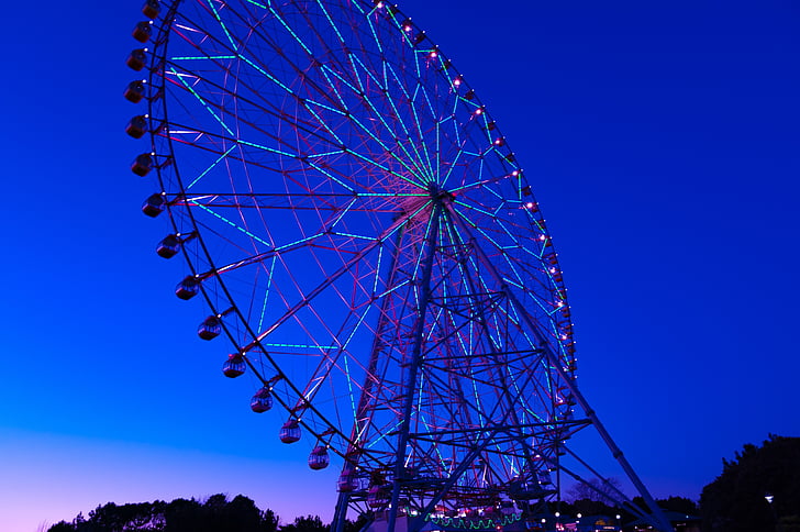 Ferris wheel, atrakciju parks, transportlīdzekļa, Japāna, KASAI, rinkai park, naktī