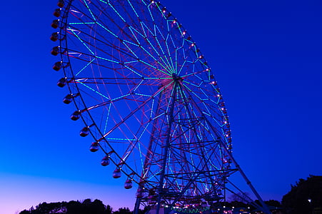 roda gigante, Parque de diversões, veículo, Japão, Kasai, Parque de Rinkai, à noite